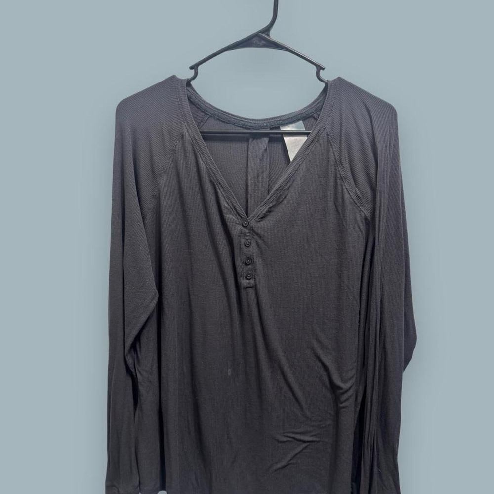 Secret Treasures Charcoal Ribbed Henley Lounge Top Plus Size 2X Long Sleeve